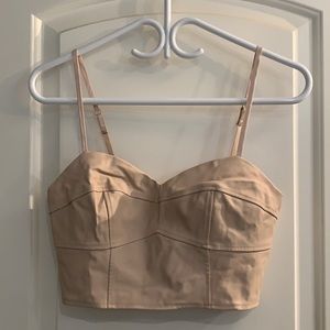 Nude pink leather look bustier crop top